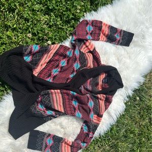 Rue 21 Cardigan sweater XL beautiful print, black and pink